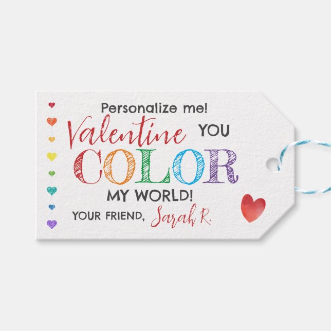 Étiquettes-cadeau Balise Couleur Mon Monde Stylo Valentine (Devant (Horizontal))