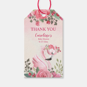 Étiquettes-cadeau Balise Cygne rose et Merci Baby shower Rose
