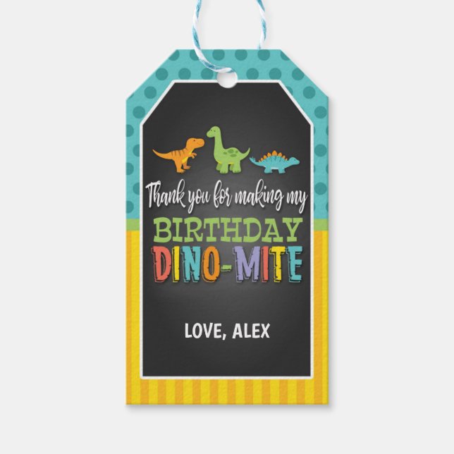 Étiquettes-cadeau Balise d'anniversaire de Dinosaur Favoriser (Devant)