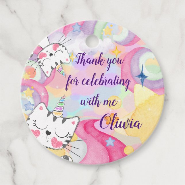 Étiquettes Cadeau Balise d'anniversaire Meow-gical caticorn Merci Fa (Devant)