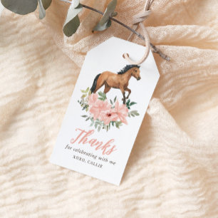 Étiquettes-cadeau Balise d'anniversaire Pink Floral Horse Party Favo