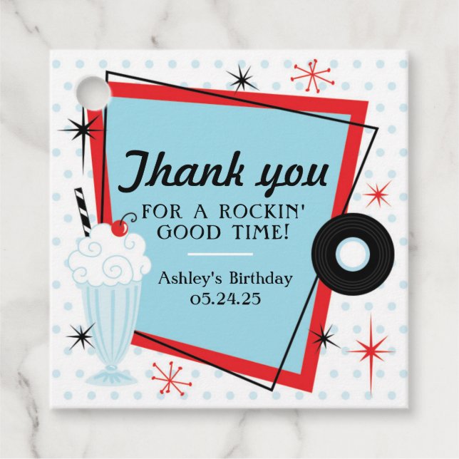 Étiquettes Cadeau Balise d'anniversaire Sock Hop dans les années 195 (Devant)