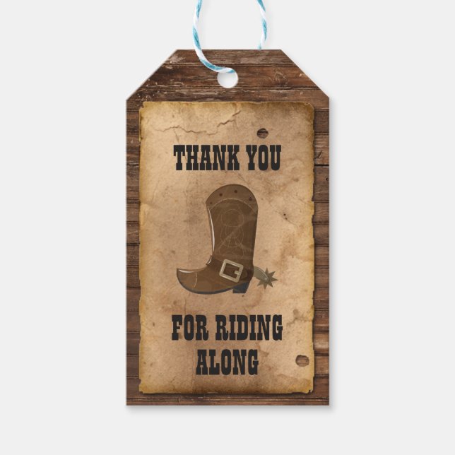 Étiquettes-cadeau Balise d'anniversaire Western Cowboy Fête Favorise (Devant)