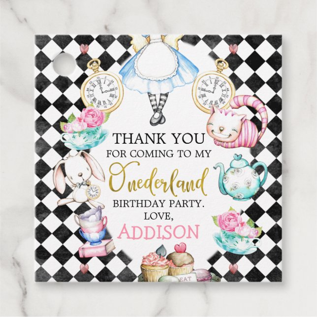 Étiquettes Cadeau Balise de 1er anniversaire de Black Diamond Alice  (Devant)