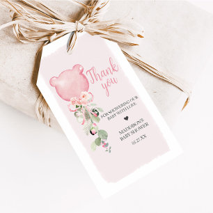 Étiquettes-cadeau Balise de Baby shower à ballets floraux rose vert