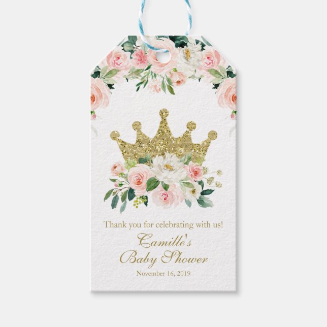 Étiquettes-cadeau Balise de Baby shower de Princesse Rose et Or Favo (Devant)