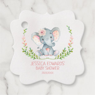 Étiquettes Cadeau Balise de baby shower d'éléphant de fille fantaisi