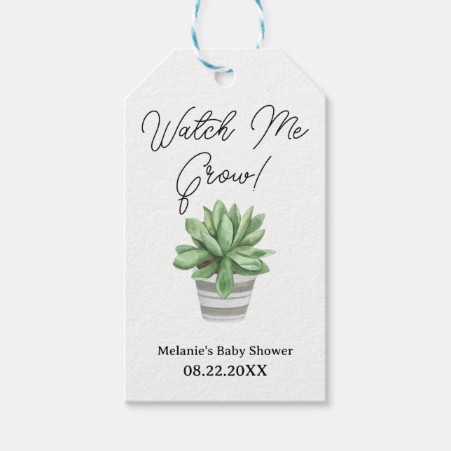 Étiquettes-cadeau Balise de cadeau de Baby shower Succulent - "Watch (Devant)