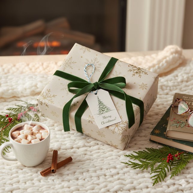 Étiquettes-cadeau Balise de cadeau de Noël beige Elegant (Créateur téléchargé)