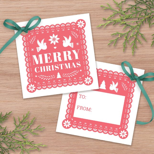 Étiquettes Cadeau Balise de cadeau de Noël mexicaine Papel Picado (Papel Picado Mexican Christmas Gift Tag by Fiesta Valley Print)