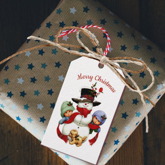 Étiquettes-cadeau Balise de cadeau de Noël mignonne avec Snowman