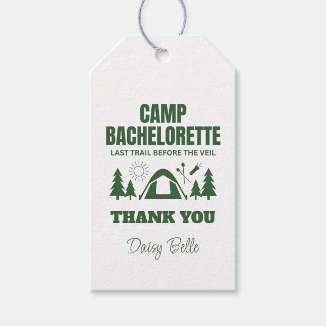Étiquettes-cadeau Balise de cadeau vert Camp Bachelorette (Devant)