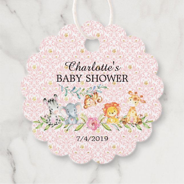 Étiquettes Cadeau Balise de cadeaux Sweet Safari Animaux Baby shower (Dos)