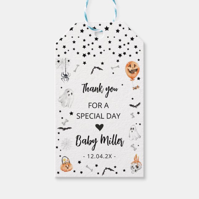 Étiquettes-cadeau Balise de faveur du Baby shower Little Boo Hallowe (Devant)