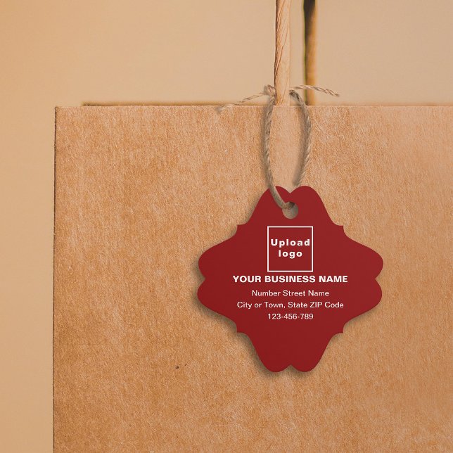 Étiquettes Cadeau Balise de forme Carré fantaisie rouge (Build brand name wareness. Your business brand on red fancy square tag.)