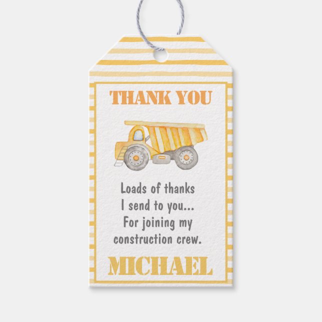 Étiquettes-cadeau Balise de la partie Camion de construction (Devant)