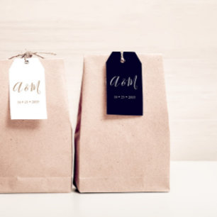 Étiquettes-cadeau Balise de mariage bleu marine Elegant Monogramme F