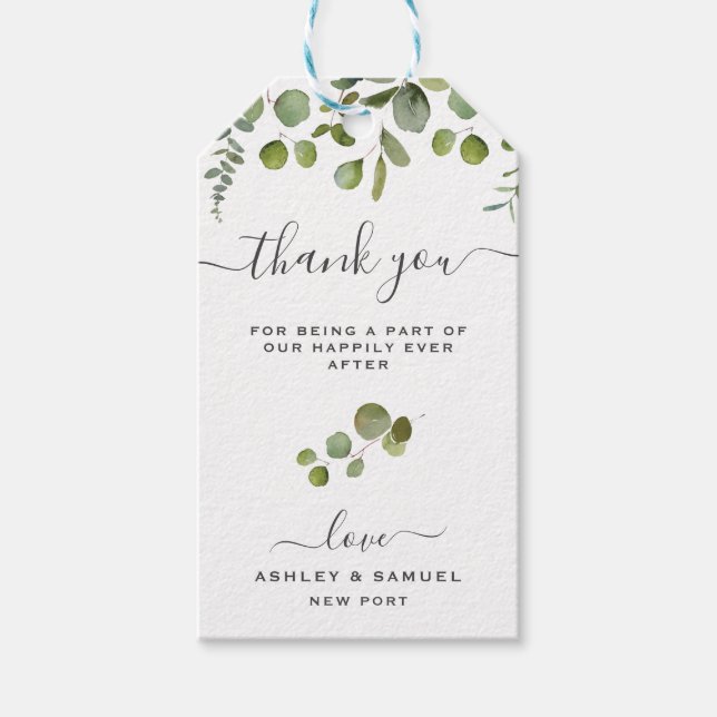 Étiquettes-cadeau Balise de mariage chic Merci Eucalyptus Favor (Devant)