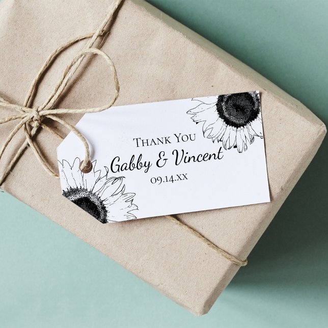 Étiquettes-cadeau Balise de Mariage de tournesol blanc noir Favorise (Créateur téléchargé)