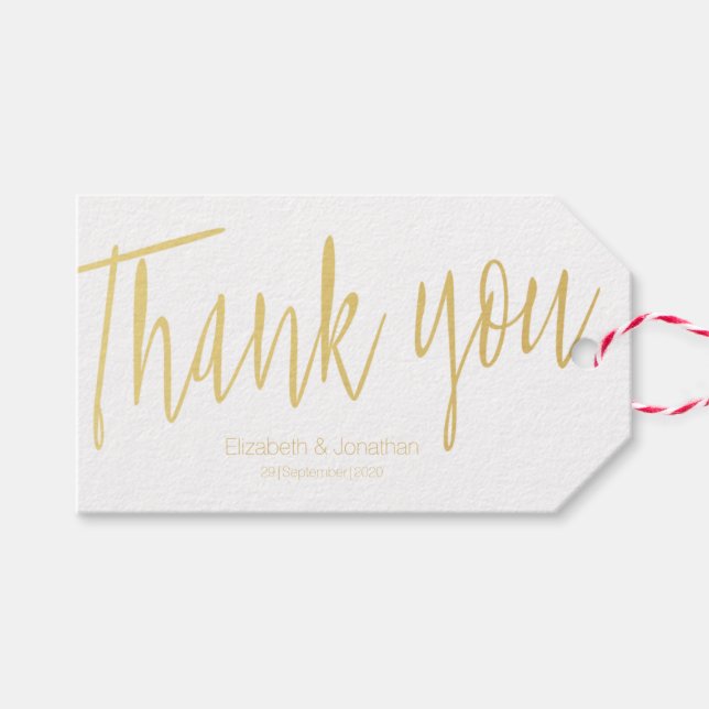 Étiquettes-cadeau Balise de mariage "Merci" Gold Calligraphy Favor (Devant (Horizontal))