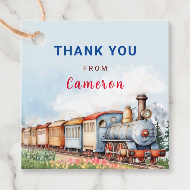 Étiquettes Cadeau Balise de Merci carré du train modifiable (Devant)
