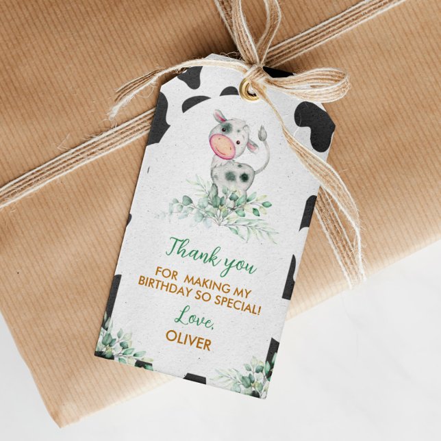 Étiquettes-cadeau Balise de Merci d'anniversaire de la vache sainte (Créateur téléchargé)