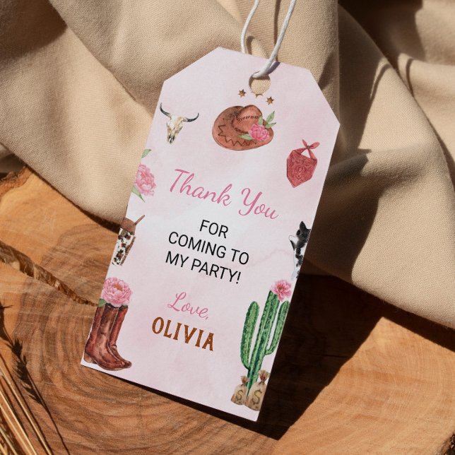 Étiquettes-cadeau Balise de Merci d'anniversaire de Western Rodeo Co (Créateur téléchargé)