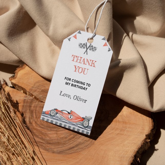 Étiquettes-cadeau Balise de Merci d'anniversaire Fast One Race Car P (Créateur téléchargé)