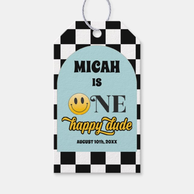Étiquettes-cadeau Balise de Merci d'anniversaire Retro One Happy Dud (Devant)