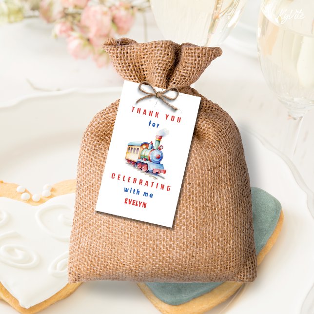 Étiquettes-cadeau Balise de Merci de 2e anniversaire du train modifi (Créateur téléchargé)