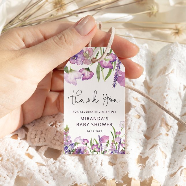 Étiquettes-cadeau Balise de Merci de Baby shower Fleur sauvage viole (Créateur téléchargé)
