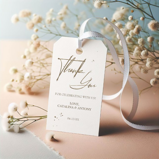 Étiquettes-cadeau Balise de Merci de calligraphie beige intemporelle (Créateur téléchargé)
