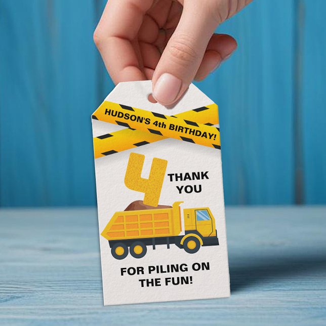 Étiquettes-cadeau Balise de Merci de construction modifiable - Pompe (Construction Vehicle Birthday Party Tag )