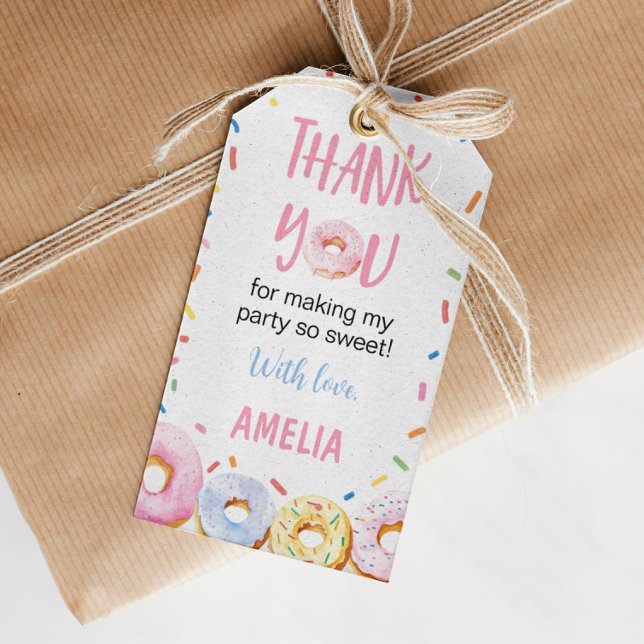 Étiquettes-cadeau Balise de Merci de fête d'anniversaire de Donut ro (Créateur téléchargé)
