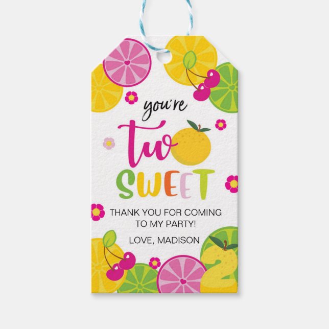 Étiquettes-cadeau Balise de Merci de fruits TWOTTI FRUITTI 2e annive (Devant)