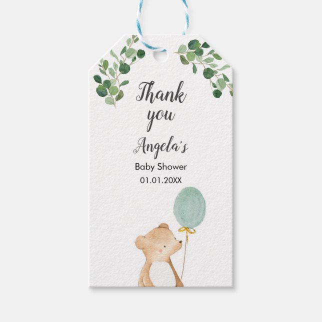 Étiquettes-cadeau Balise de Merci de l'ours mignon. Étiquettes-cadea (Devant)