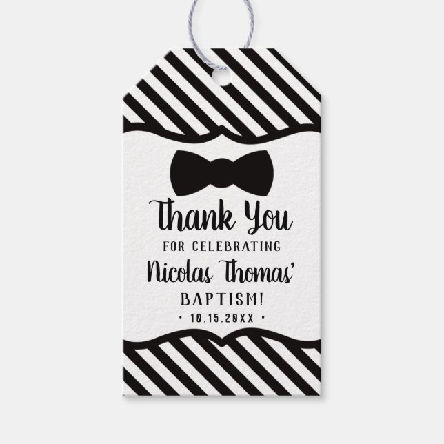 Étiquettes-cadeau Balise de Merci de petit homme, noir, baptême (Devant)