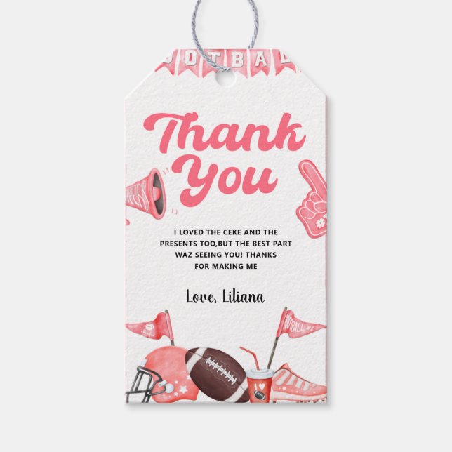 Étiquettes-cadeau Balise de Merci de premier anniversaire de footbal (Devant)