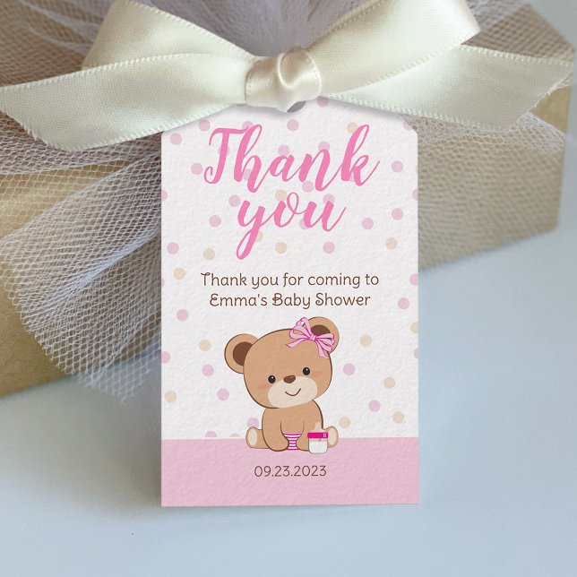 Étiquettes-cadeau Balise de Merci d'ours pour bébé mignonne (rose) (Créateur téléchargé)