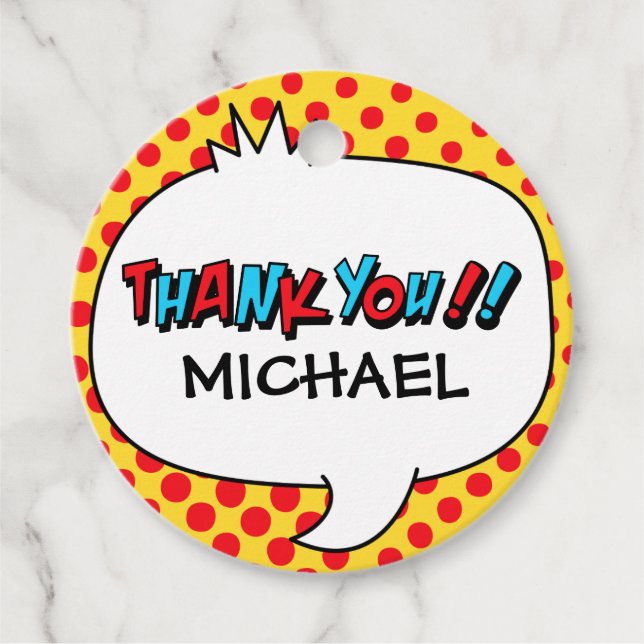 Étiquettes Cadeau Balise de Merci du Superhero Party Favoriser (Devant)