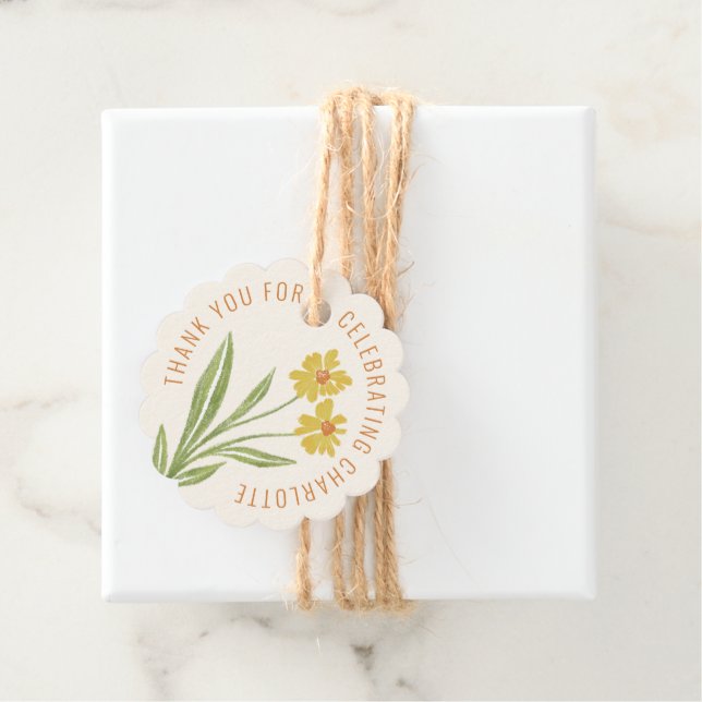 Étiquettes Cadeau Balise de Merci Fleur sauvage jaune simple Favoris (En situation)