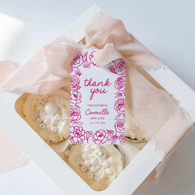 Étiquettes-cadeau Balise de Merci floral géant (Pink floral Hand Drawn Whimsical Favor Tag)