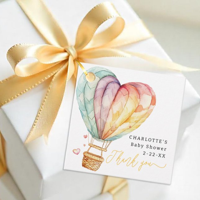 Étiquettes Cadeau Balise de préférence Baby shower de ballon d'aquar (Heart Thank You Gift Tag)