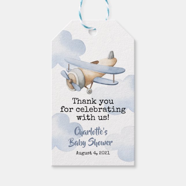 Étiquettes-cadeau Balise de préférence de Baby shower d'avion (Devant)