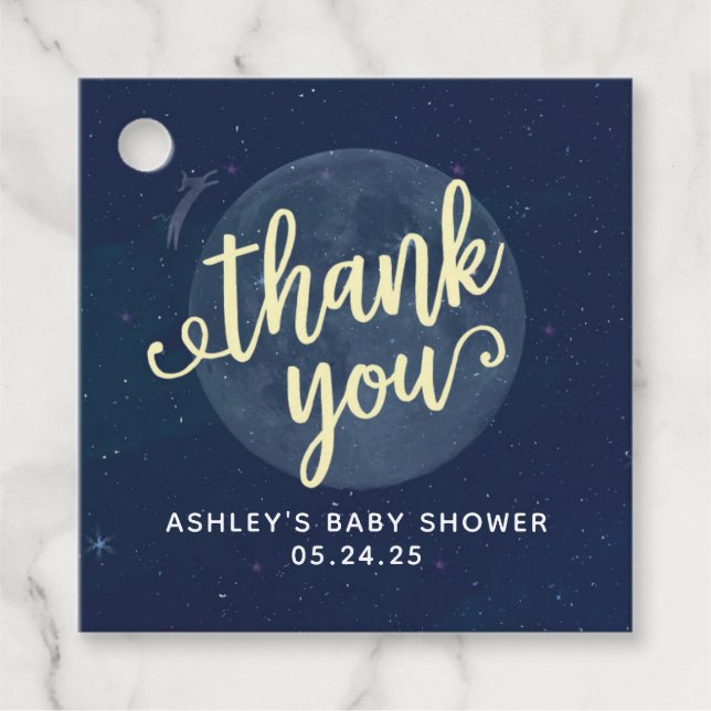 Étiquettes Cadeau Balise de préférence Lune et Vache (Devant)