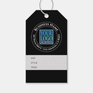 Étiquettes-cadeau Balise de prix noir/gris, nom de l'entreprise, log