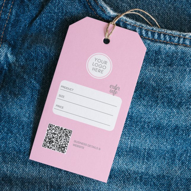 Étiquettes-cadeau Balise de prix rose du code QR modifiable du logo  (Trendy Pink swag price tag)