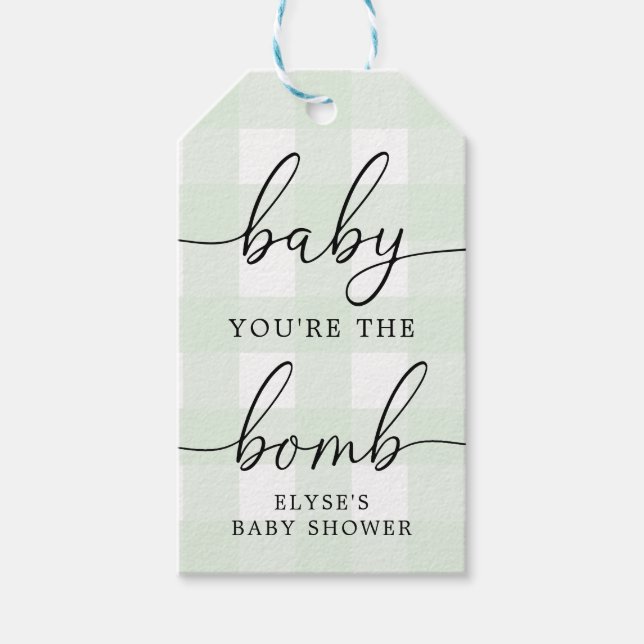 Étiquettes-cadeau Balise de promotion de la bombe En vichy verte à l (Devant)