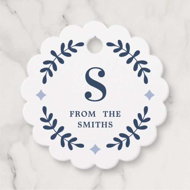 Étiquettes Cadeau Balise de promotion de la couronne bleu de laurier (Devant)