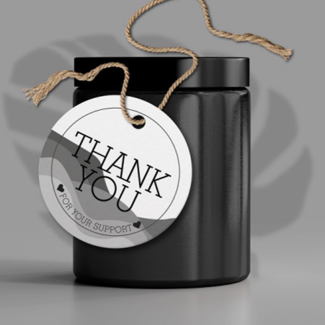 Étiquettes Cadeau Balise de suspension ronde en Merci noir et blanc (Créateur téléchargé)